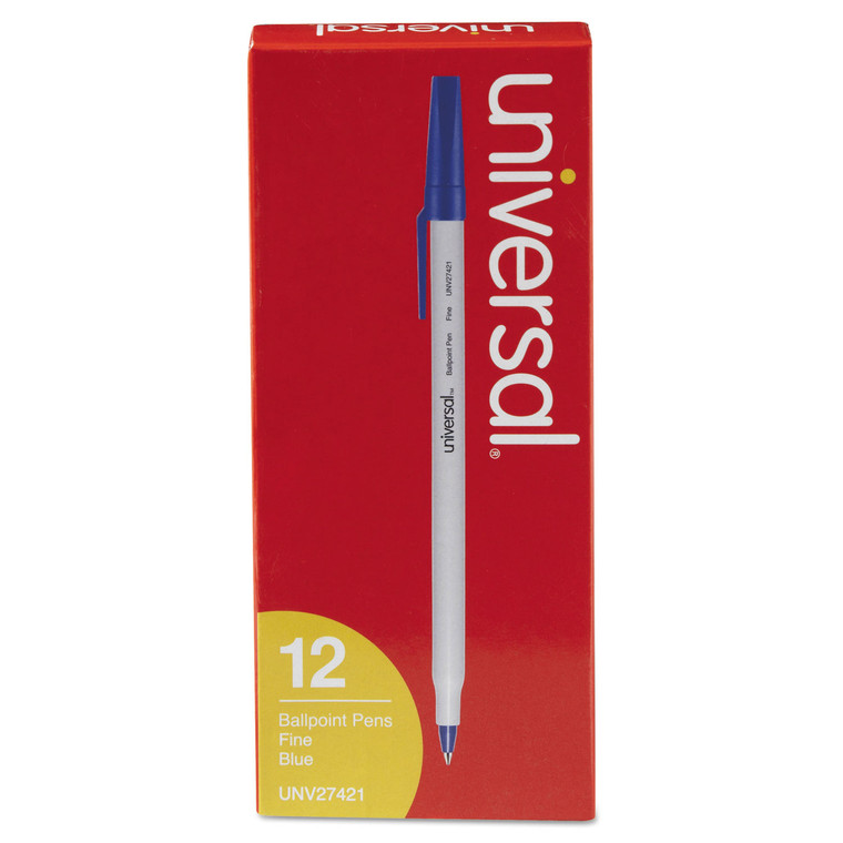 Ballpoint Pen, Stick, Fine 0.7 Mm, Blue Ink, Gray Barrel, Dozen - UNV27421