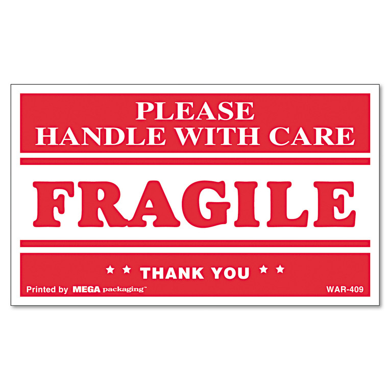 Printed Message Self-Adhesive Shipping Labels, Fragile Handle With Care, 3 X 5, Red/clear, 500/roll - UNV308383