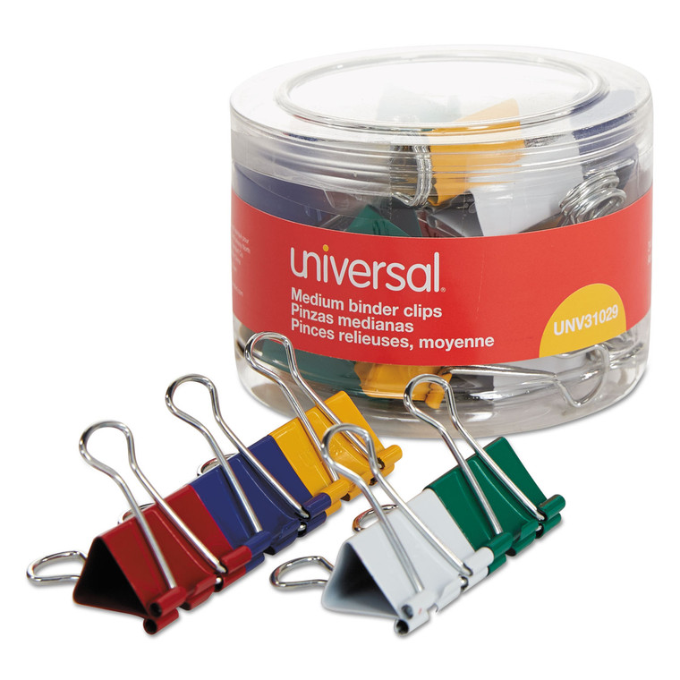 Binder Clips In Dispenser Tub, Medium, Assorted Colors, 24/pack - UNV31029