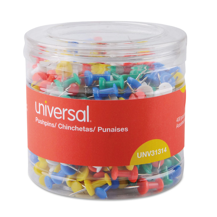 Colored Push Pins, Plastic, Assorted, 3/8", 400/pack - UNV31314
