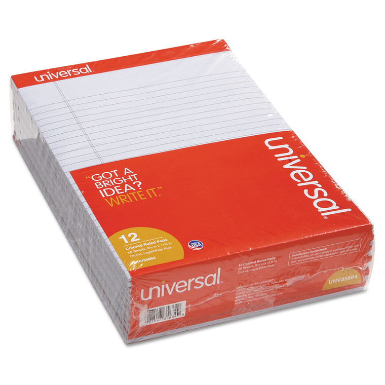 Colored Perforated Ruled Writing Pads, Wide/legal Rule, 50 Orchid 8.5 X 11 Sheets, Dozen - UNV35884