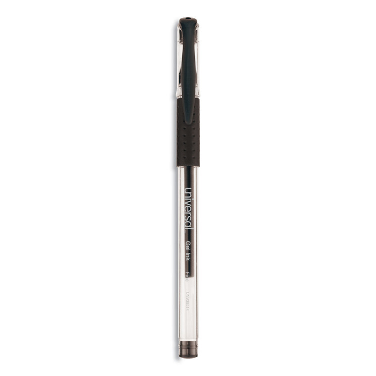 Comfort Grip Gel Pen, Stick, Fine 0.5 Mm, Black Ink, Clear Barrel, Dozen - UNV39514