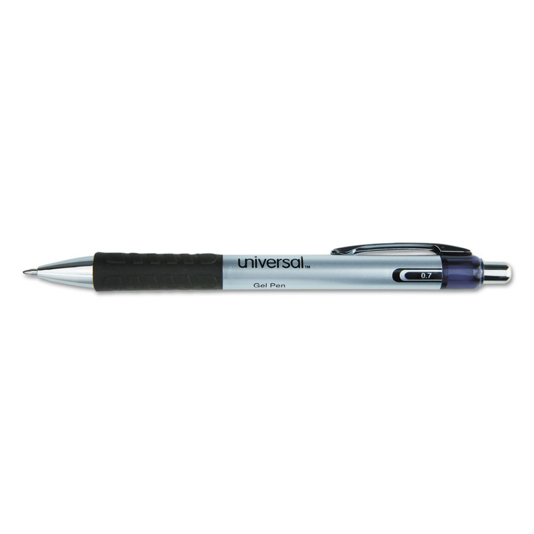 Comfort Grip Gel Pen, Retractable, Medium 0.7 Mm, Black Ink, Silver Barrel, Dozen - UNV39720