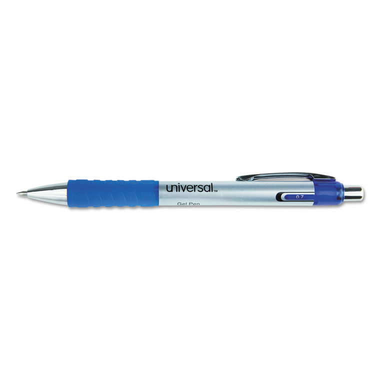 Comfort Grip Gel Pen, Retractable, Medium 0.7 Mm, Blue Ink, Silver Barrel, Dozen - UNV39721