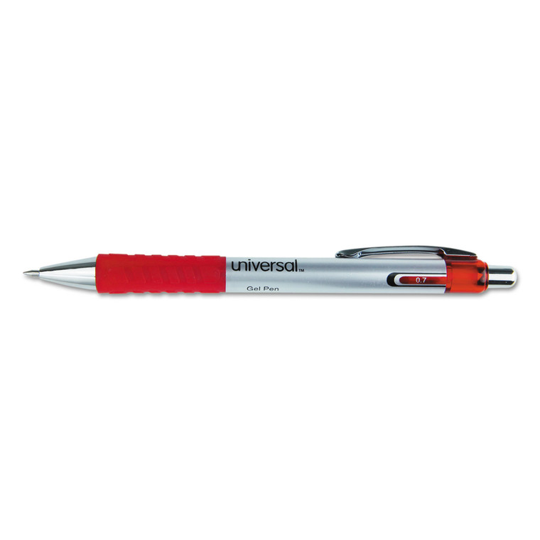 Comfort Grip Gel Pen, Retractable, Medium 0.7 Mm, Red Ink, Silver Barrel, Dozen - UNV39722