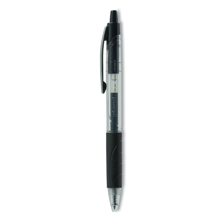 Comfort Grip Gel Pen, Retractable, Medium 0.7 Mm, Black Ink, Clear/black Barrel, 36/pack - UNV39910