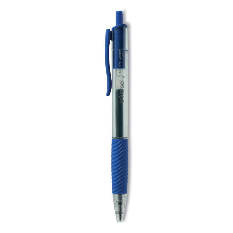 Comfort Grip Gel Pen, Retractable, Medium 0.7 Mm, Blue Ink, Translucent Blue Barrel, Dozen - UNV39913
