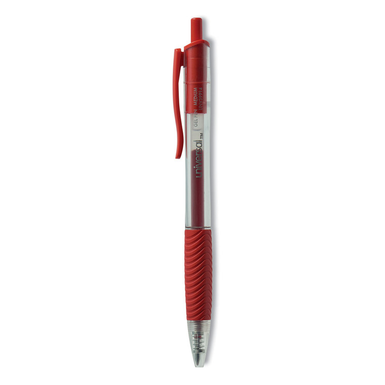 Comfort Grip Gel Pen, Retractable, Medium 0.7 Mm, Red Ink, Translucent Red Barrel, Dozen - UNV39914