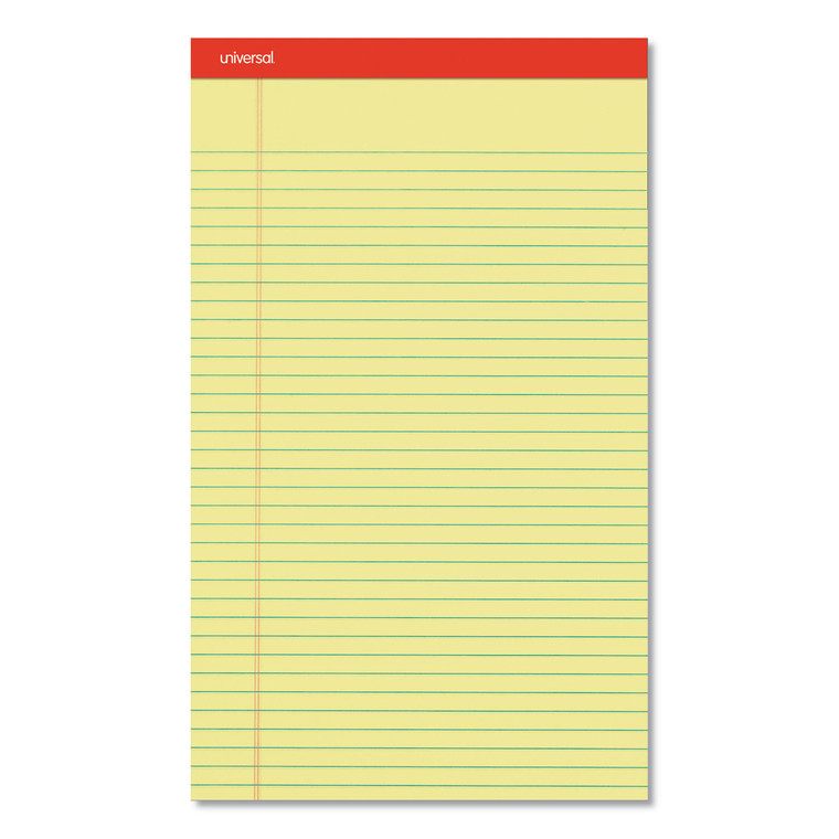 Perforated Ruled Writing Pads, Wide/legal Rule, Red Headband, 50 Canary-Yellow 8.5 X 14 Sheets, Dozen - UNV40000