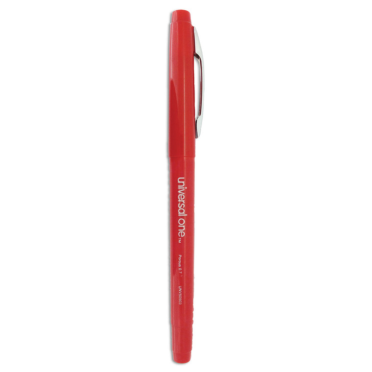 Porous Point Pen, Stick, Medium 0.7 Mm, Red Ink, Red Barrel, Dozen - UNV50503