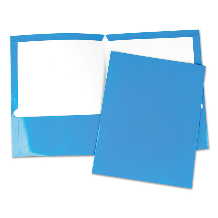 Laminated Two-Pocket Folder, Cardboard Paper, 100-Sheet Capacity, 11 X 8.5, Blue, 25/box - UNV56419