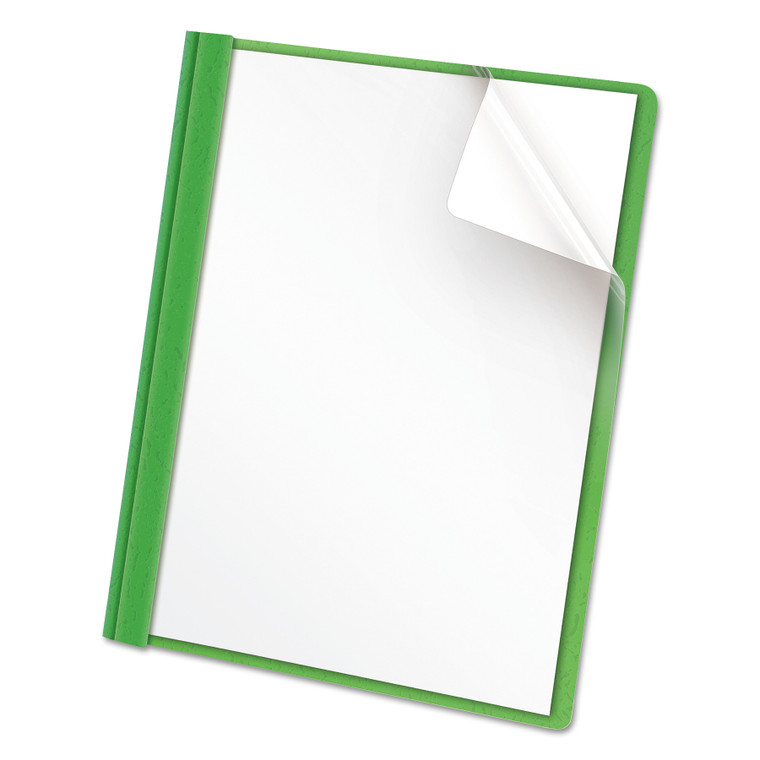 Clear Front Report Cover, Prong Fastener, 0.5" Capacity, 8.5 X 11, Clear/green, 25/box - UNV57124