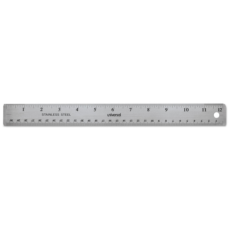 Stainless Steel Ruler With Cork Back And Hanging Hole, Standard/metric, 12" Long - UNV59023