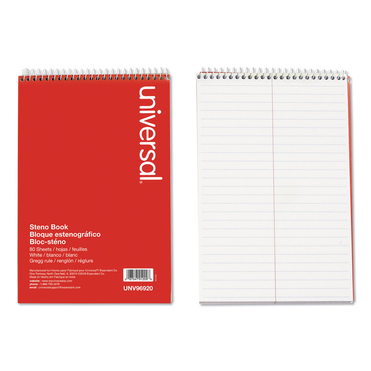 Steno Pads, Gregg Rule, Red Cover, 80 White 6 X 9 Sheets - UNV96920