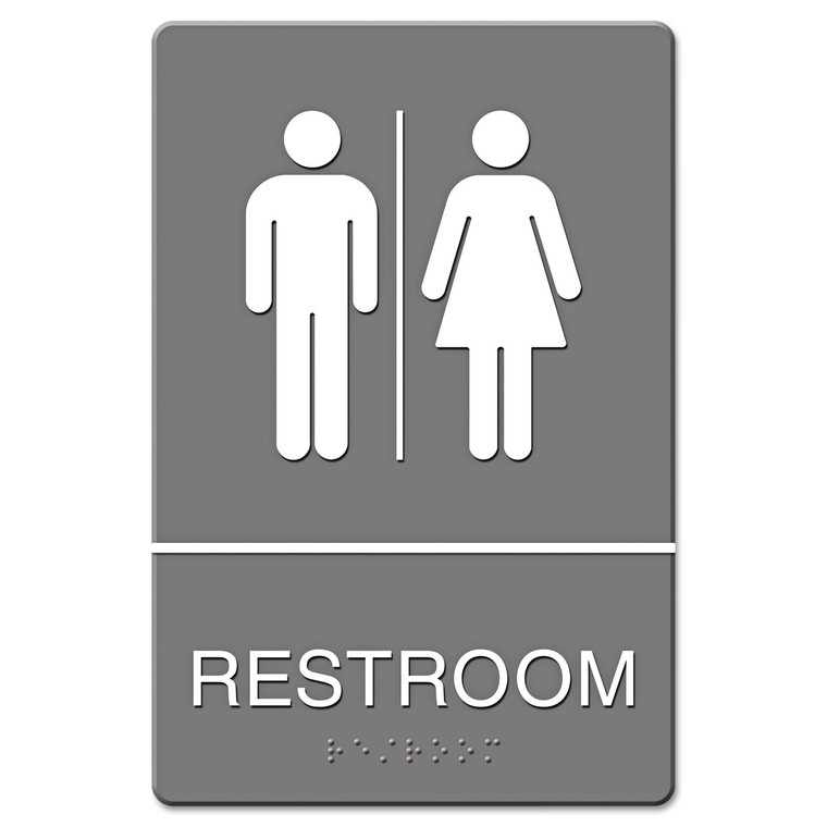 Ada Sign, Restroom Symbol Tactile Graphic, Molded Plastic, 6 X 9, Gray - USS4812