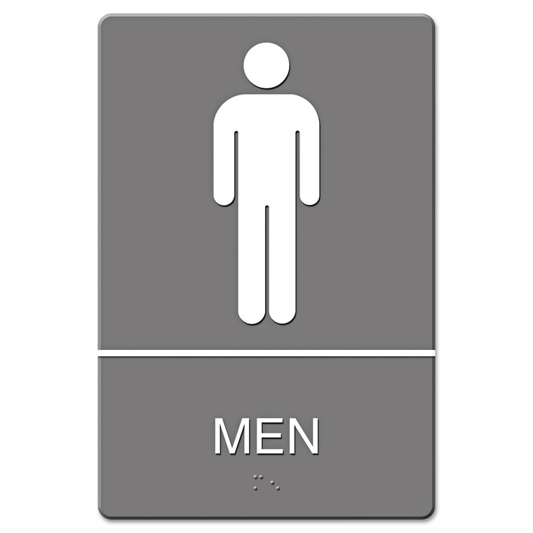 Ada Sign, Men Restroom Symbol W/tactile Graphic, Molded Plastic, 6 X 9, Gray - USS4817