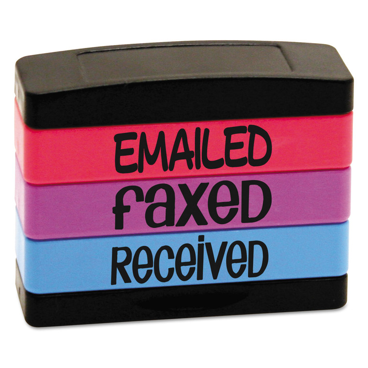 Interlocking Stack Stamp, Emailed, Faxed, Received, 1.81" X 0.63", Assorted Fluorescent Ink - USS8800