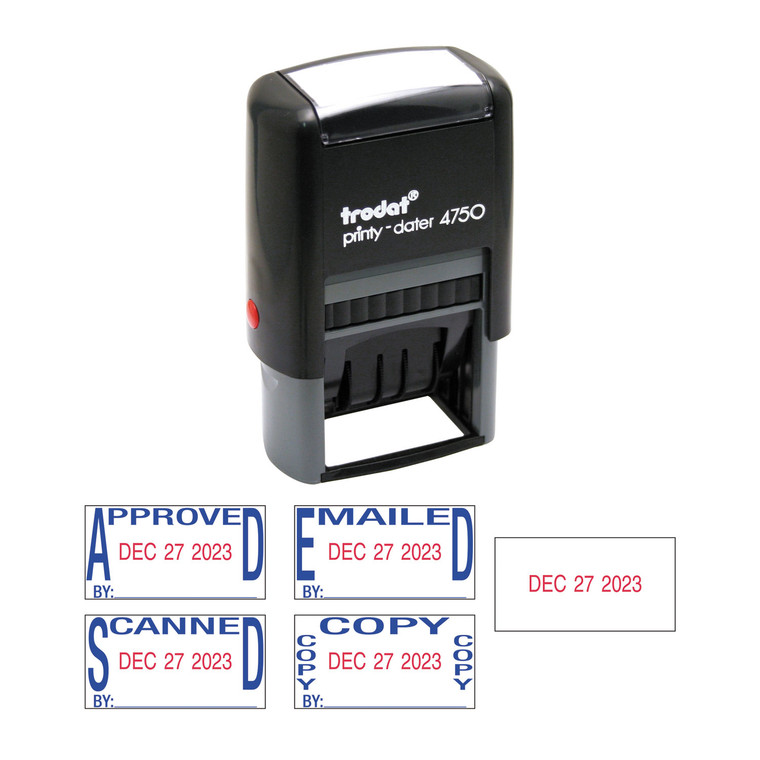 Economy 5-In-1 Date Stamp, Self-Inking, 1" X 1.63", Blue/red - USSE4756