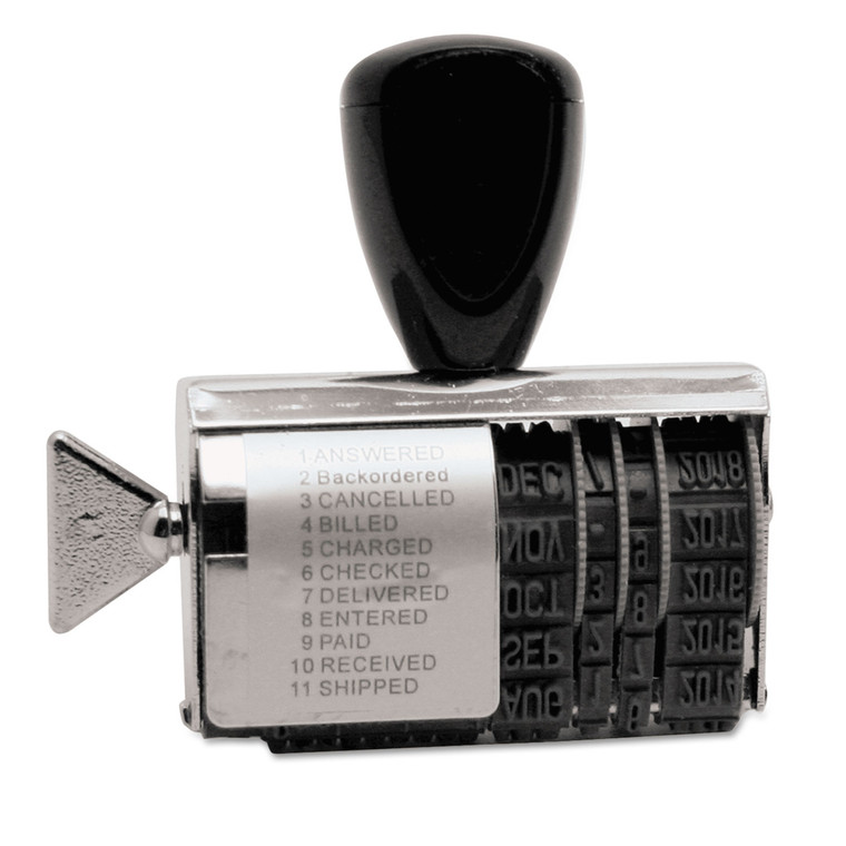 Rubber 11-Message Dial-A-Phrase Date Stamp, Conventional, 2" X 0.38" - USST2754