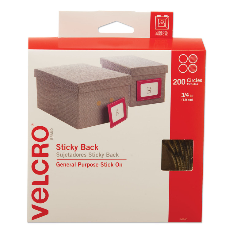 Sticky-Back Fasteners With Dispenser Box, Removable Adhesive, 0.75" Dia, Beige, 200/roll - VEK90140