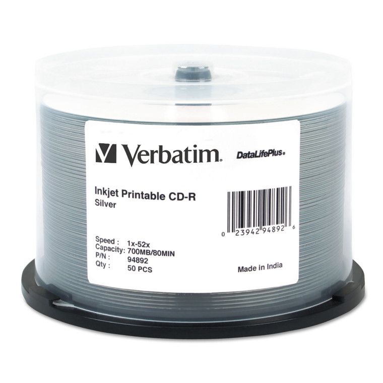 Cd-R Datalifeplus Printable Recordable Disc, 700 Mb/80 Min, 52x, Spindle, Silver, 50/pack - VER94892