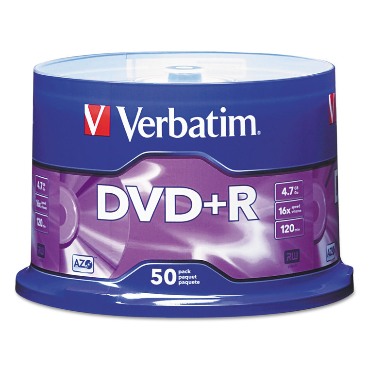 Dvd+r Recordable Disc, 4.7 Gb, 16x, Spindle, Matte Silver, 50/pack - VER95037