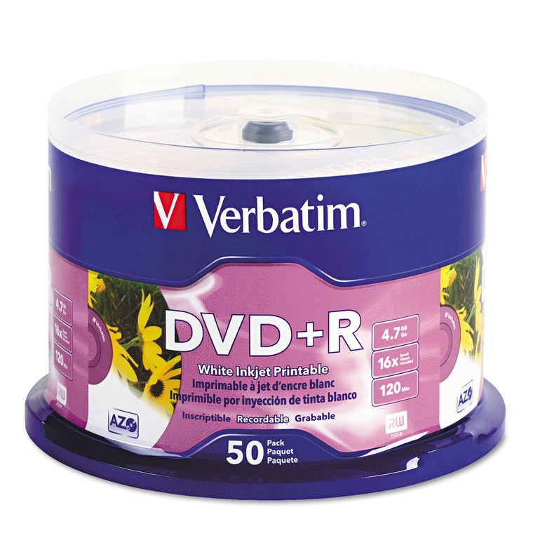 Dvd+r Recordable Disc, 4.7 Gb, 16x, Spindle, White, 50/pack - VER95136