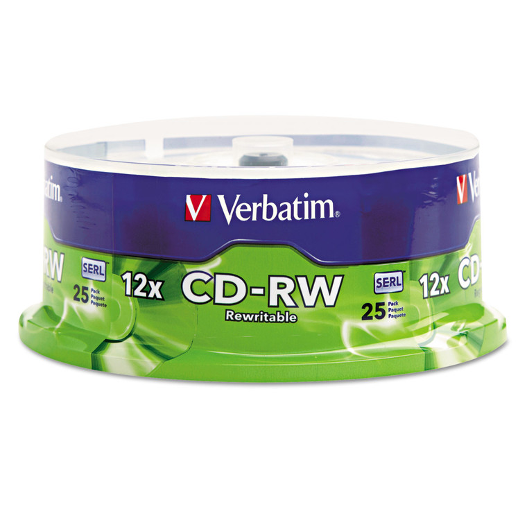 Cd-Rw Rewritable Disc, 700 Mb/80 Min, 12x, Spindle, Silver, 25/pack - VER95155