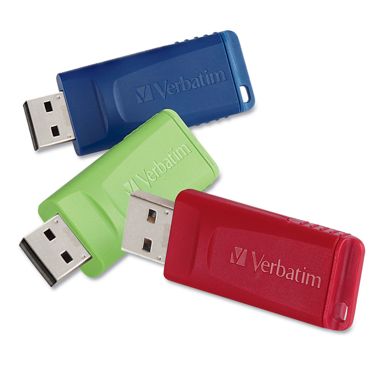 Store 'n' Go Usb Flash Drive, 8 Gb, Assorted Colors, 3/pack - VER98703