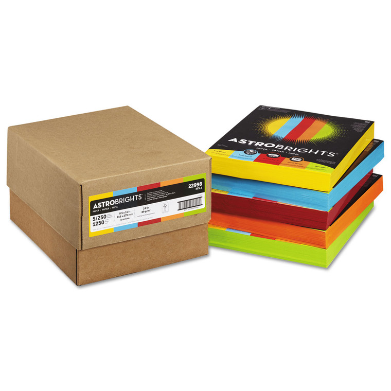 Color Paper - Five-Color Mixed Carton, 24lb, 8.5 X 11, Assorted, 250 Sheets/ream, 5 Reams/carton - WAU22998