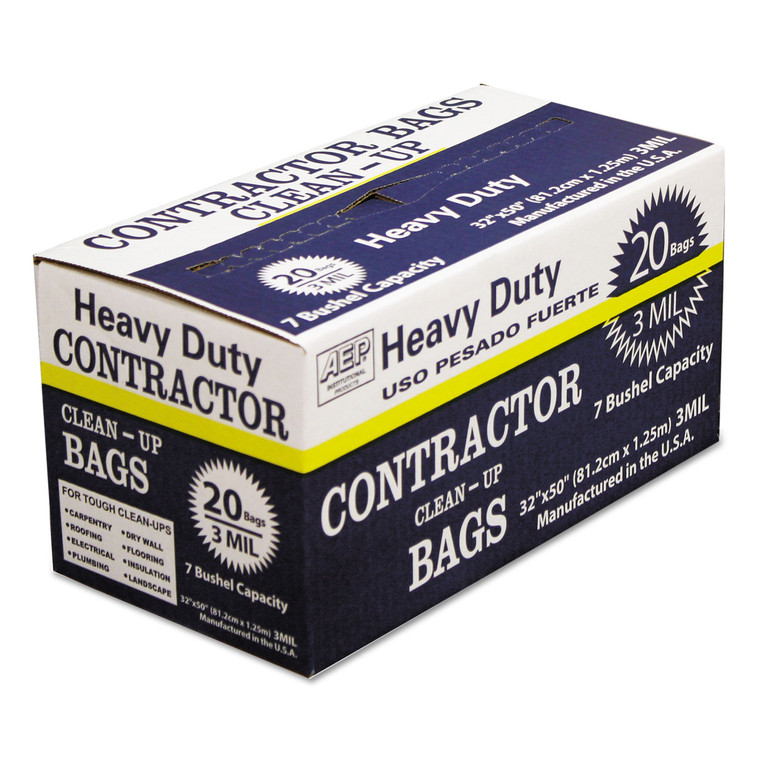 Heavy-Duty Contractor Clean-Up Bags, 60 Gal, 3 Mil, 32" X 50", Black, 20/carton - WBI186470