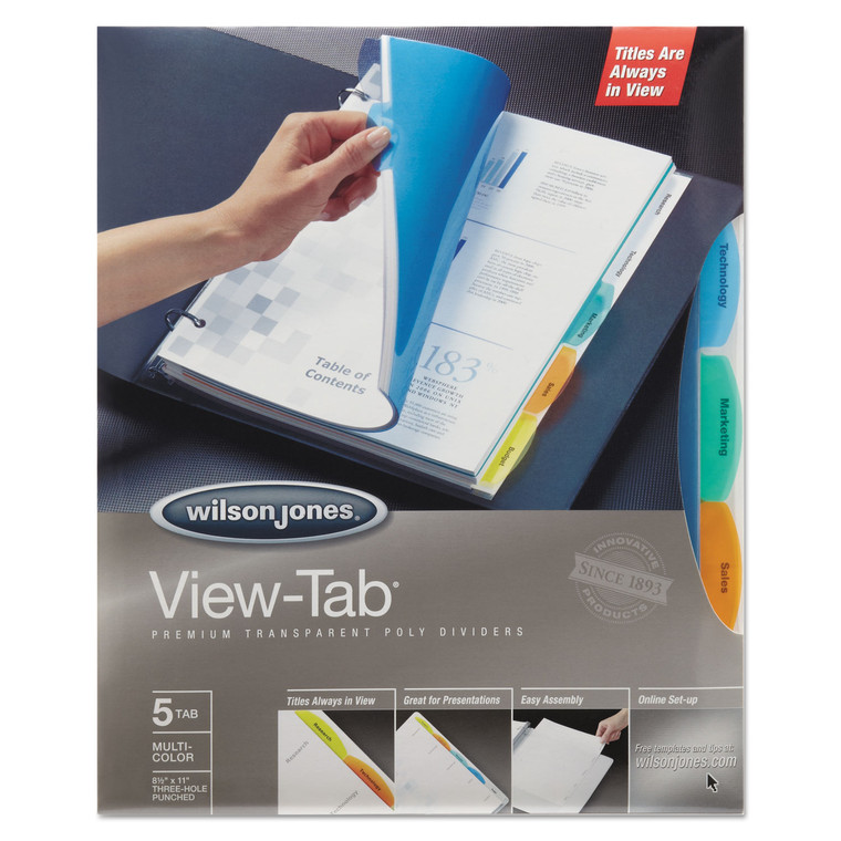 View-Tab Transparent Index Dividers, 5-Tab, 11 X 8.5, Assorted, 5 Sets - WLJ55565