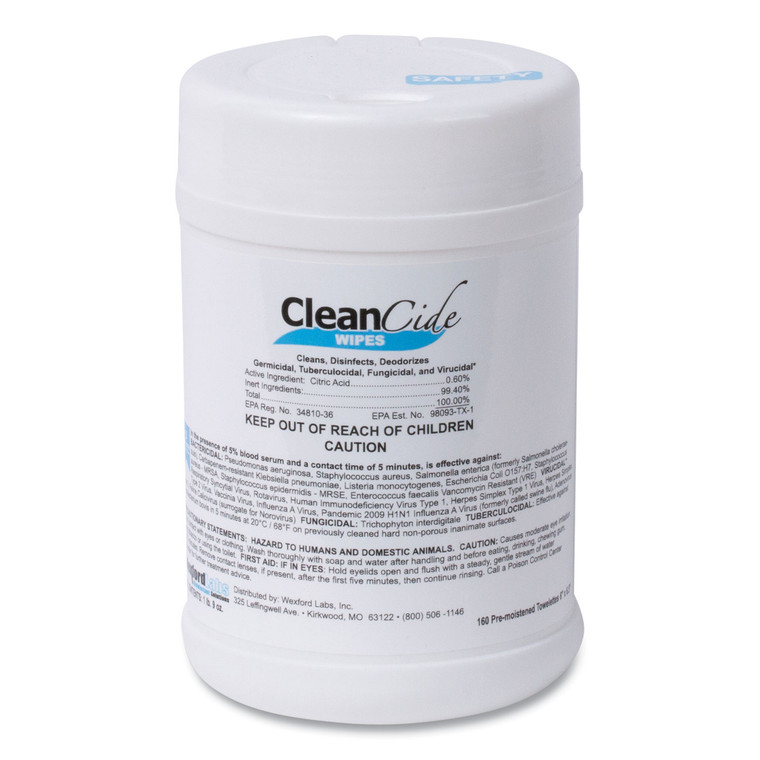Cleancide Disinfecting Wipes, Fresh Scent, 6.5 X 6, 160/canister, 12 Canisters/carton - WXF3130C160CT