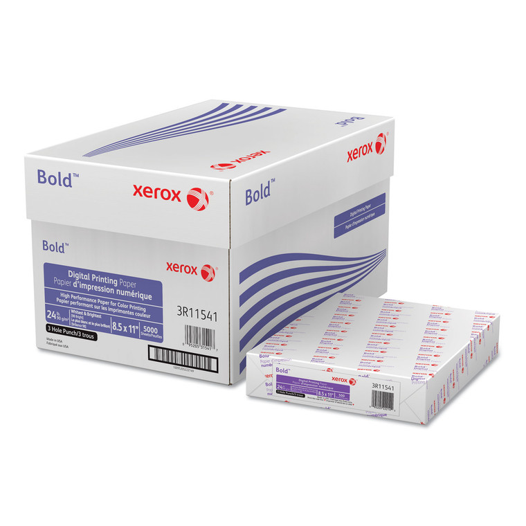 Bold Digital Printing Paper, 98 Bright, 3-Hole, 24lb, 8.5 X 11, White, 500 Sheets/ream, 10 Reams/carton - XER3R11541R