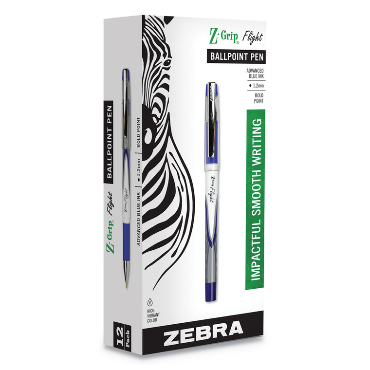 Z-Grip Flight Ballpoint Pen, Stick, Bold 1.2 Mm, Blue Ink, White/blue Fashion Accents Barrel, Dozen - ZEB21820