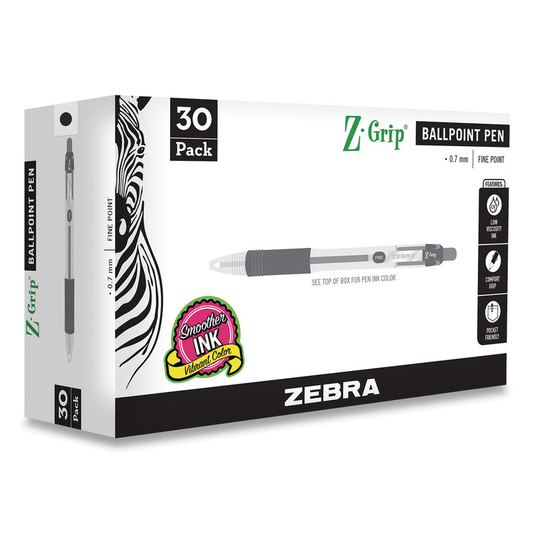 Z-Grip Ballpoint Pen, Retractable, Medium 0.7 Mm, Black Ink, Black Tinted Barrel, 30/pack - ZEB25130