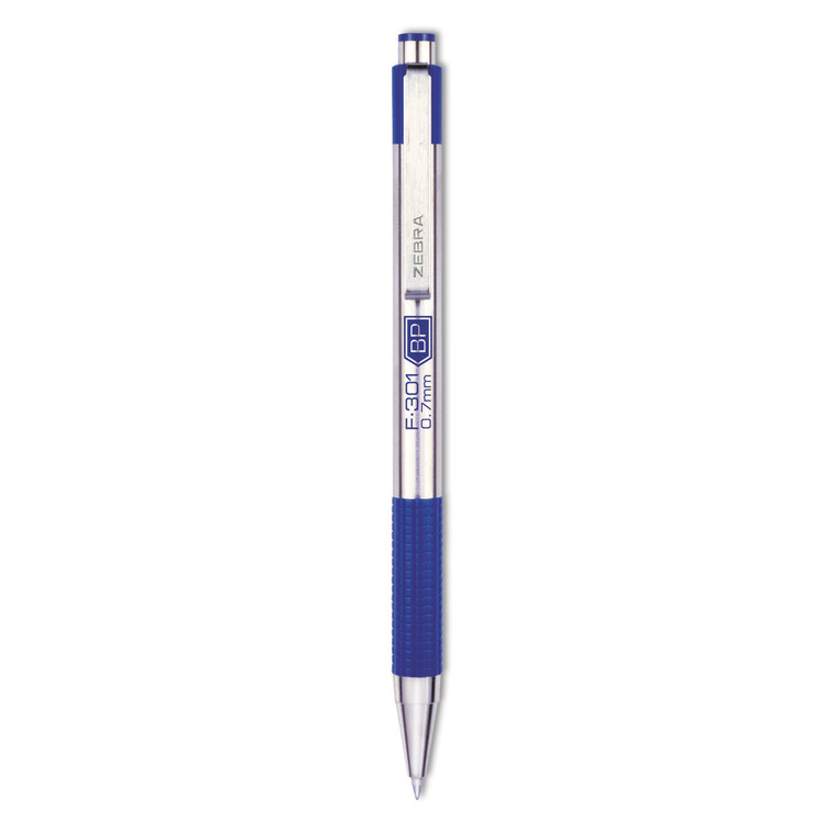 F-301 Ballpoint Pen, Retractable, Fine 0.7 Mm, Blue Ink, Stainless Steel/blue Barrel - ZEB27120