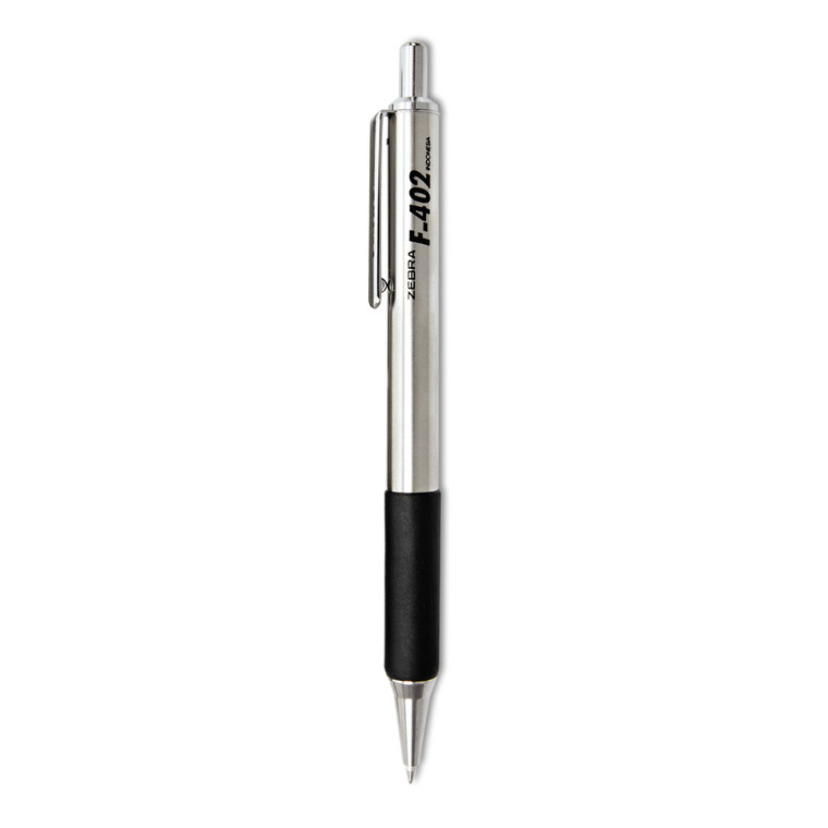 F-402 Ballpoint Pen, Retractable, Fine 0.7 Mm, Black Ink, Stainless Steel/black Barrel, 2/pack - ZEB29212