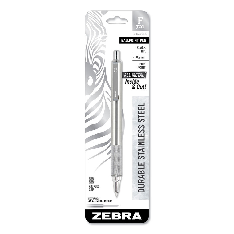 F-701 Ballpoint Pen, Retractable, Fine 0.7 Mm, Black Ink, Stainless Steel/black Barrel - ZEB29411