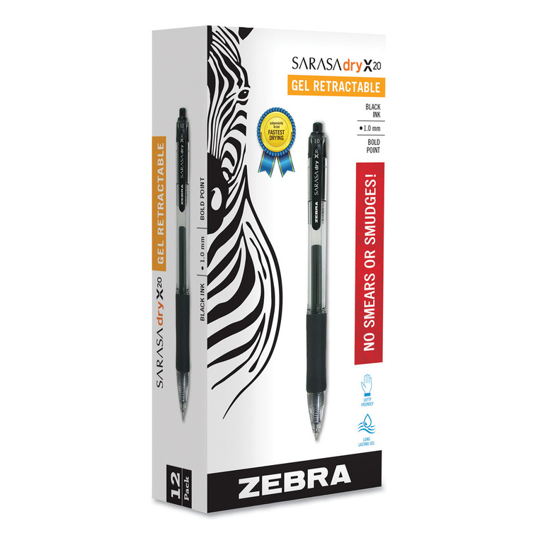 Sarasa Dry Gel X20 Gel Pen, Retractable, Bold 1 Mm, Black Ink, Smoke Barrel, Dozen - ZEB46610