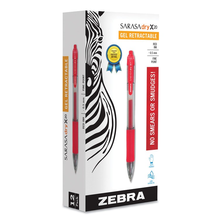 Sarasa Dry Gel X20 Gel Pen, Retractable, Fine 0.5 Mm, Red Ink, Translucent Red Barrel, Dozen - ZEB46730