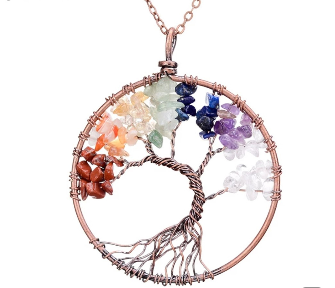 Natural 7 Chakra Tree of Life & Lava Stone Bead Necklace