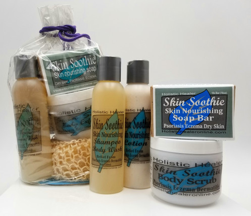 Our skin soothie body care kit contains all the products that you need to help heal eczema, psoriasis and dry damaged skin. Our skin soothie body care kit contains all the products that you need to help heal eczema, psoriasis and dry damaged skin.