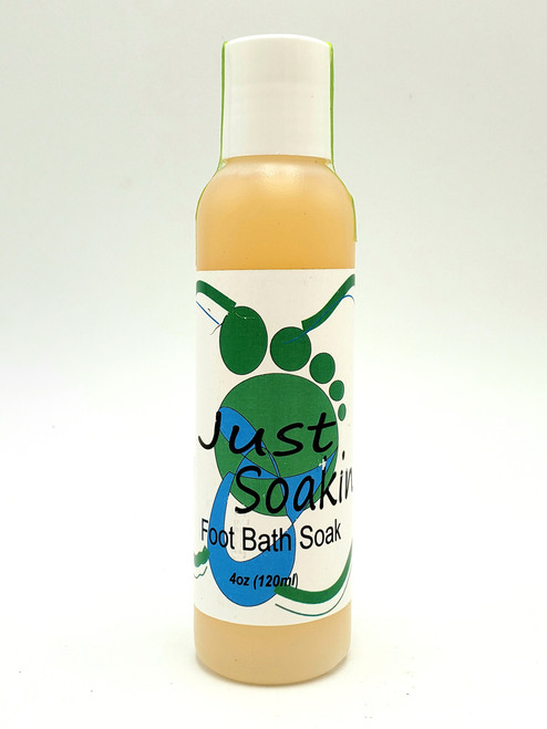 Dry cracked heels, calluses, achy tired feet? Here's help! Just Soakin feels good, but also hard at work dissolving dead skin and softening calluses. This concentrated natural foot soak is excellent for athlete's foot, fungus, and itchy skin. 4oz bottle
