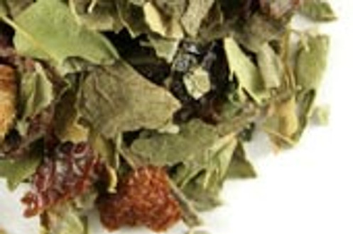 Triple Up Berry Herbal Tea is a leafy herbal blend sprinkled with crimson hibiscus petals, A blend of strawberry leaf, and blackberry leaf this infusion swirls with the aromatic harmony of a lush berry patch. Rose hips provide some sweetness and some vitamin C before their slightly tart aftertaste. Finishing with the refreshing breath of juniper berries, Triple Up Berry Herbal tea delights the senses and palate!