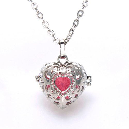 Aromatherapy Necklace Heart Shaped Silver