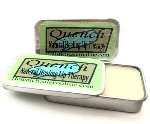 Quench lip balm in a tin soothes, heals, and hydrates your lips as soon as you apply it. You will feel the cooling, healing effect of essential oils used in this blend. We made this blend in a tin for those that like a different application Quench lip balm in a tin soothes, heals, and hydrates your lips as soon as you apply it. You will feel the cooling, healing effect of essential oils used in this blend. We made this blend in a tin for those that like a different application