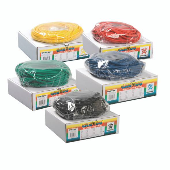 CanDo Latex Free Exercise Tubing - 100' dispenser rolls, 5-piece set (1 each: yellow, red, green, blue, black)