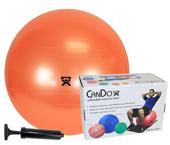 CanDo Inflatable Exercise Ball - Economy Set - Orange - 22" (55 cm) Ball, Pump, Retail Box