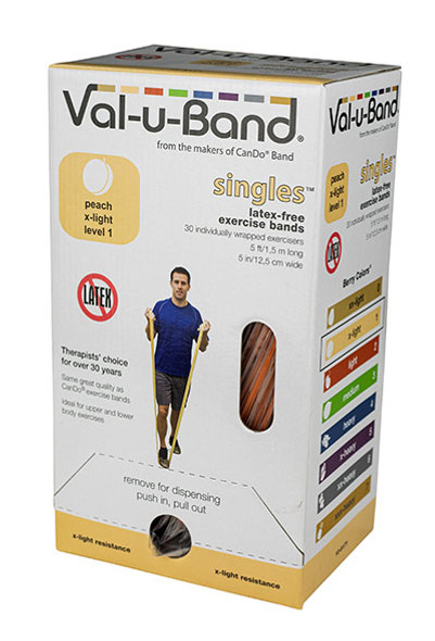 Val-u-Band Resistance Bands, Pre-Cut Strip, 5', Peach-Level 1/7, Case of 30, Latex-Free